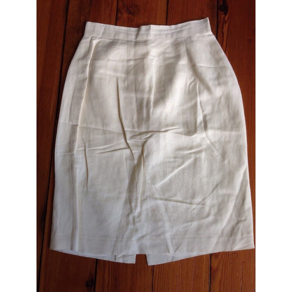 Vintage Brooks Brothers Cream White Linen Rayon Blend Straight Pencil Skirt 6